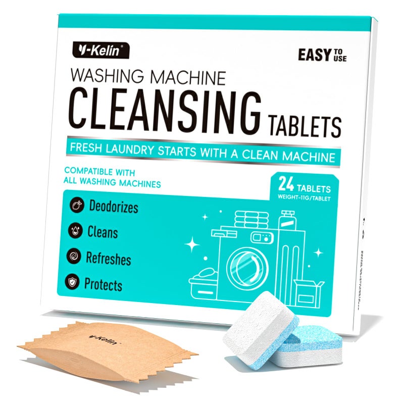 Y-Kelin Washing Machine Cleaner Tablets 24 Pack -1 Year Supply for HE Front Loader & Top Load Washer,Septic Safe Washer Machine Cleaner Tablets, Deep Clean,Eco-Friendly Deodorizer - Image 1
